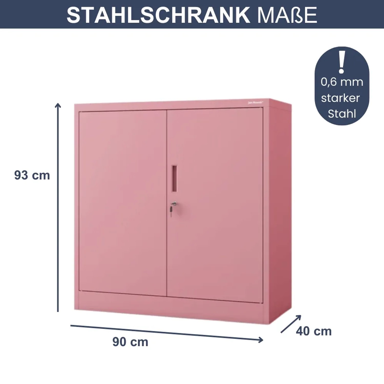 DELUKE Aktenschrank KADO, abschließbarer Büroschrank mit Flügeltüren, 93x90x40 cm, rosa.