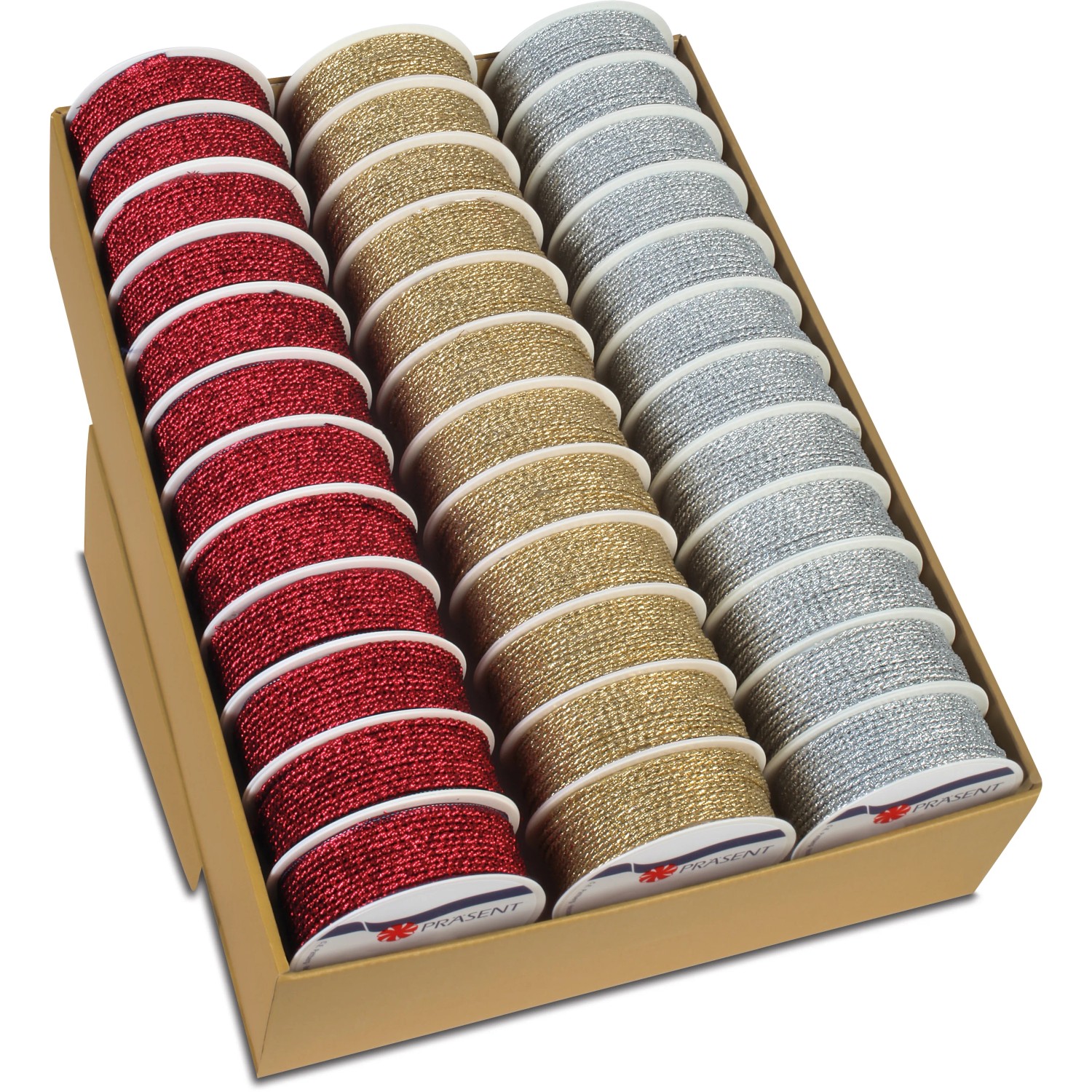 Weihnachtliche Kordel 5 m Rot-Gold-Silber sortiert