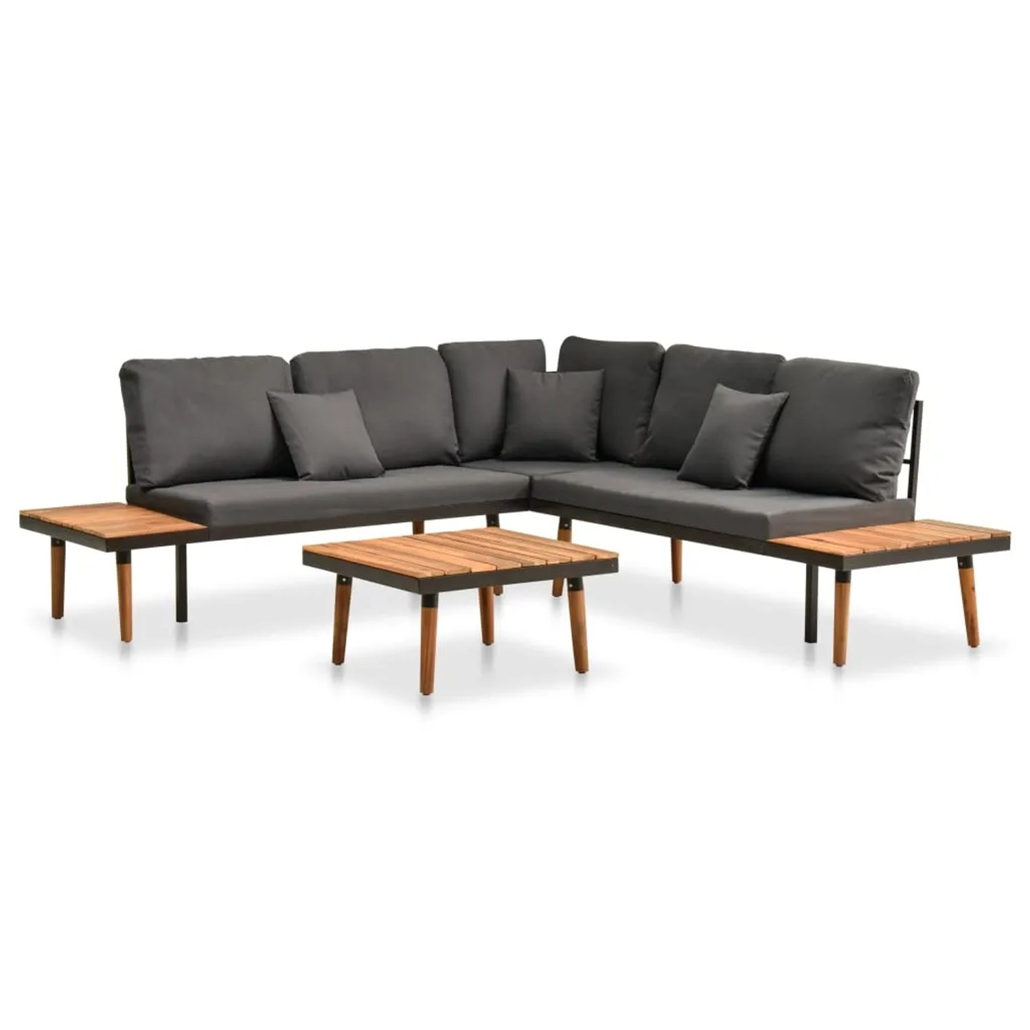 vidaXL 4-tlg. Garten Lounge Set aus Akazienholz mit grauen Auflagen und Tisch.