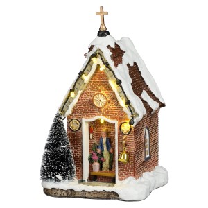 Luville Miniatur-Kapelle mit Maria, Teil eines beleuchteten Weihnachtsdorfs, 10x9,5x17cm.