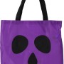 Lila Halloween-Tasche mit Totenkopf-Motiv und LEDs, 32x34x1 cm.