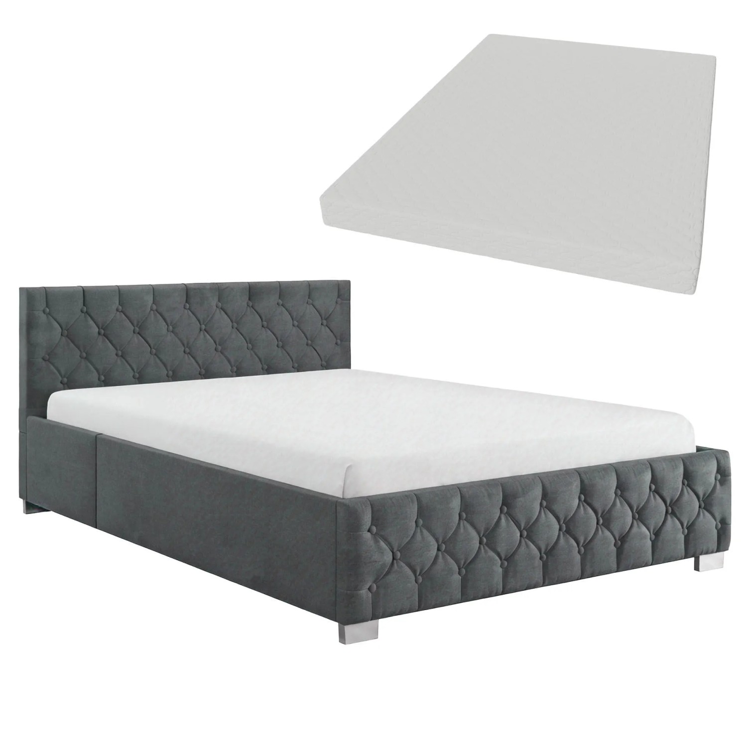 Juskys Polsterbett Nizza 180 x 200 cm mit Matratze in Dunkelgrau