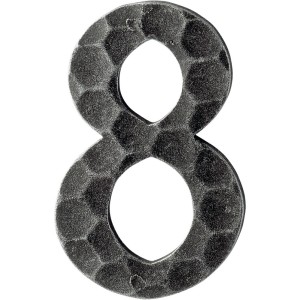 AnsaPro Hausnummer 8, schwarz verzinkt, aus Schmiedeeisen mit rustikaler Optik.