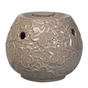Taupefarbene Scentchips Aromalampe Kugel mit Blütenmuster aus Keramik, 95x115 cm.