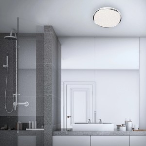 Briloner LED-Deckenleuchte Acorus, Ø 33cm, Chrom, mit Sternenhimmel-Effekt im Badezimmer.