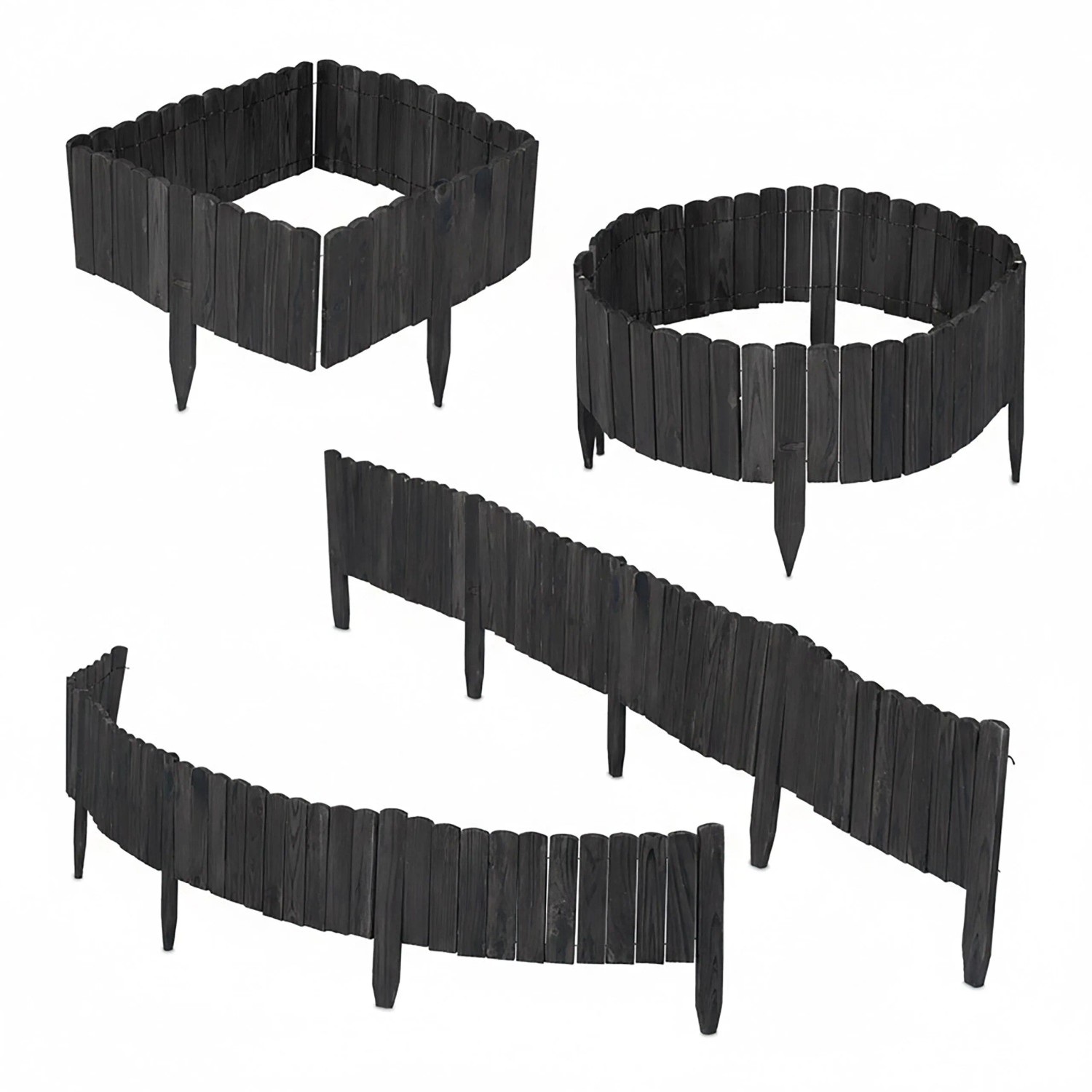 Relaxdays Beeteinfassung Tannenholz Anthrazit Flexibel 200 cm x 25/35/40 cm_5