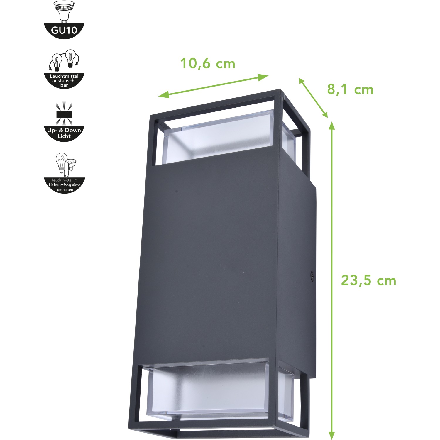 Lutec Außenwandleuchte Ridge 23,5 x 8,1 x 10,6 cm Anthrazit