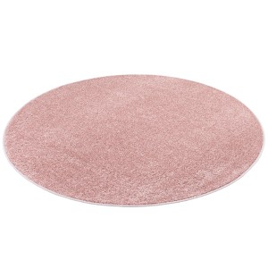 Runder, rosa Snapstyle Hochflor Teppich Luna Rosa, 160cm Durchmesser.