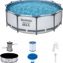 Bestway Stahlrahmen-Pool Set Steel Pro Max, Ø 366 cm, mit Zubehör wie Leiter und Pumpe.