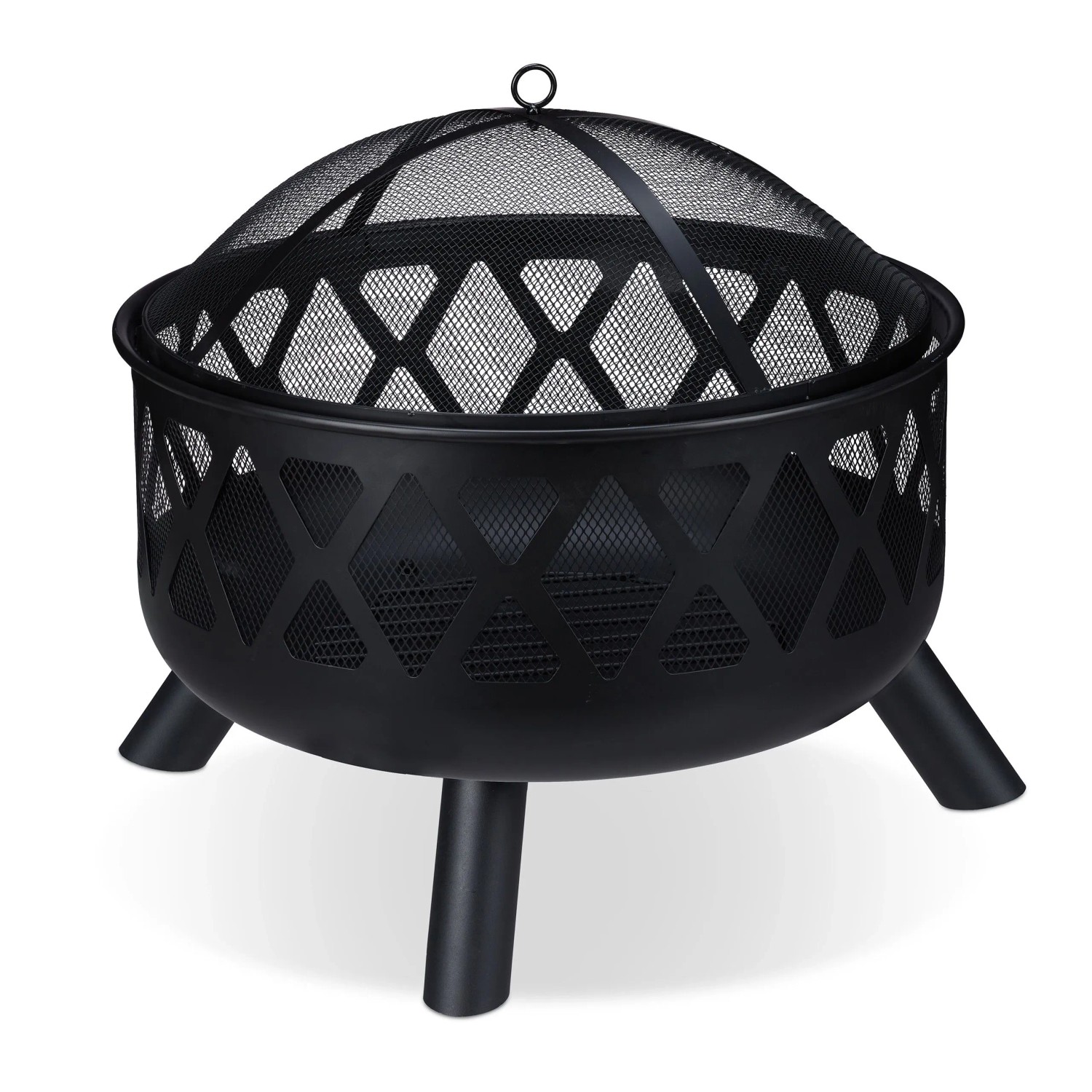 Relaxdays Feuerschale Stahl Schwarz mit Funkenschutz 58 cm x 62 cm 5,5 kg