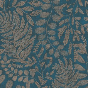 PROFHOME Vliestapete mit floralem Muster in Blau, Gold und Petrol.