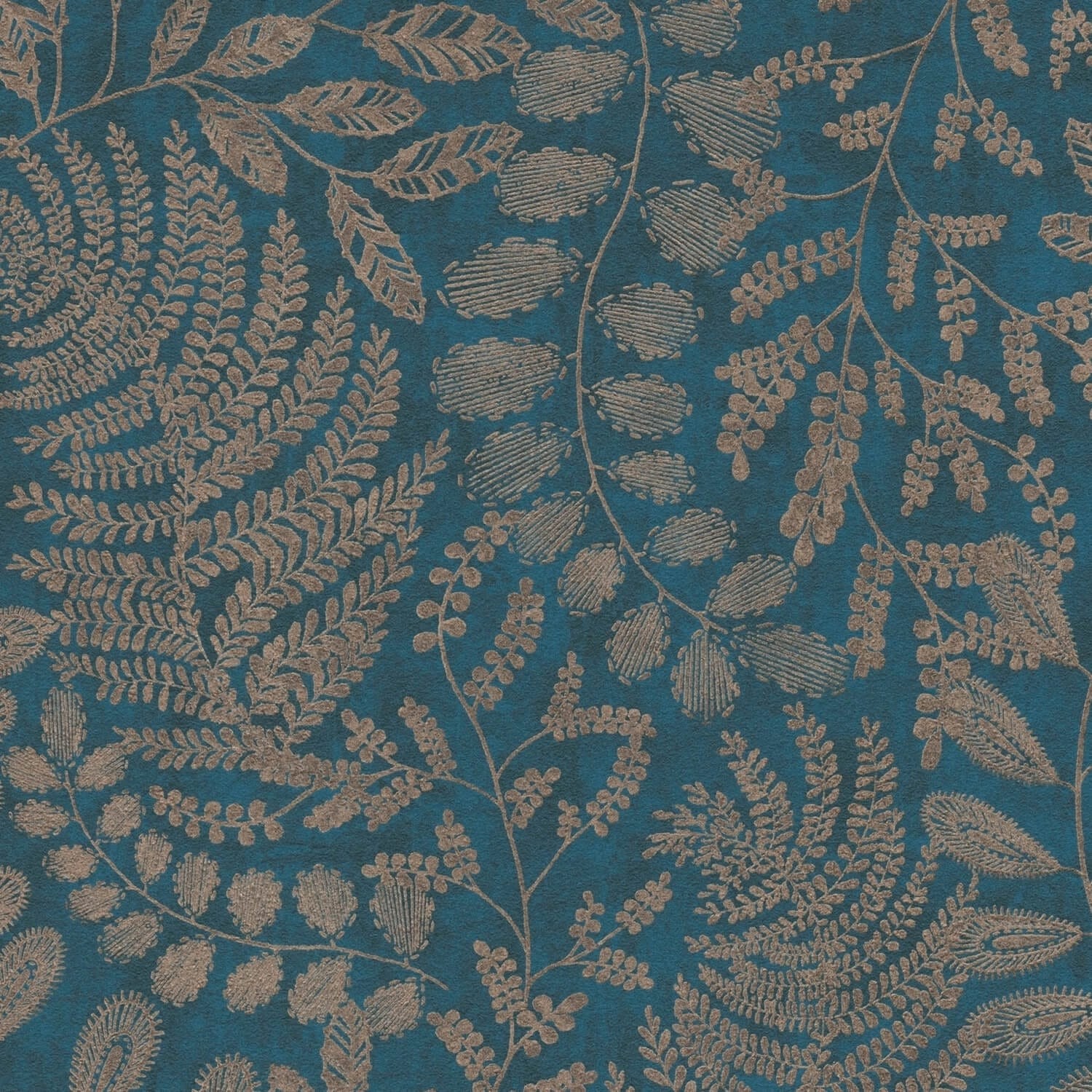 PROFHOME 388304-GU Natur Tapete Floral Matt Blau Gold Petrol Türkis-Blau 0, günstig online kaufen
