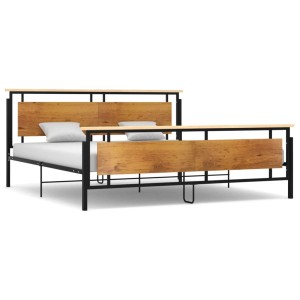 vidaXL Bett Metall 200x200 cm mit Holzdetails, robust und stilvoll.