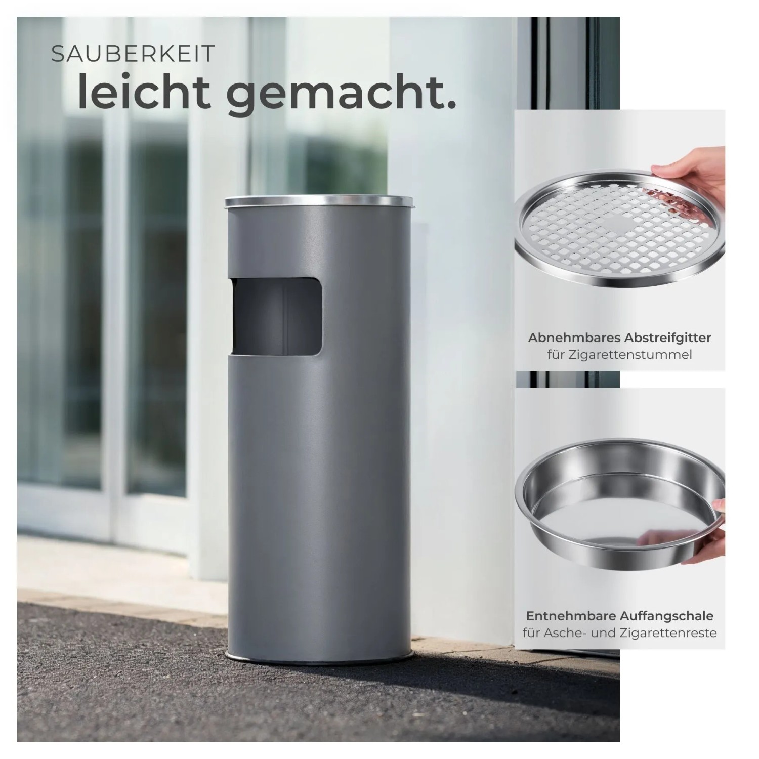 Tectake Standaschenbecher  Rund Mit Mülleimer und Inneneimer  25 x 25 x 61 cm Anthrazit_4