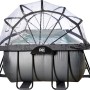 Exit Black Leather Pool mit Abdeckung. Stahlrahmenpool mit schwarzem Lederprint und transparenter Poolabdeckung.