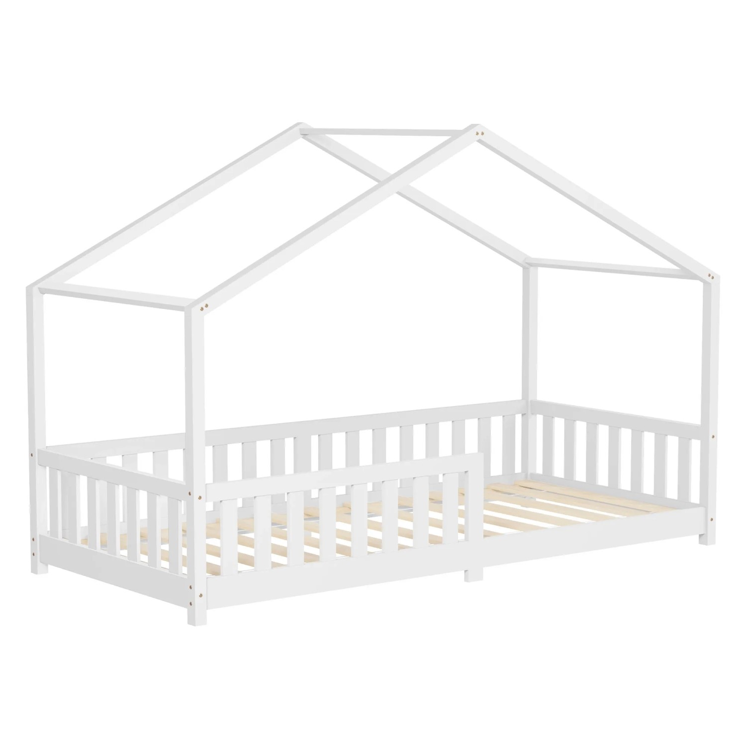 ML-Design Hausbett 90x200 cm Weiß aus Kiefernholz mit Rausfallschutz