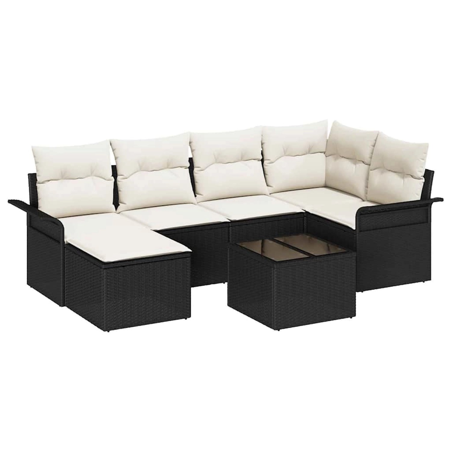 vidaXL Garten-Sofa-Set mit Kissen 7-Tlg Schwarz Poly Rattan 3354106 günstig online kaufen