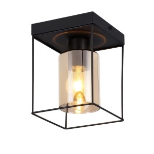 ZMH Deckenleuchte E27 Schwarz Retro Industriedesign Metall Glas ohne Leuchtmittel