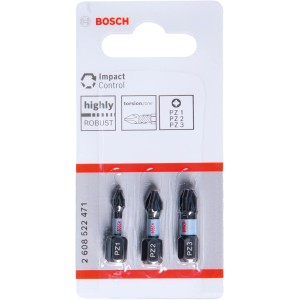 Bosch Impact Control Bit-Set PZ1-3, 3-teilig, 25 mm, robust für Schlagschrauber.