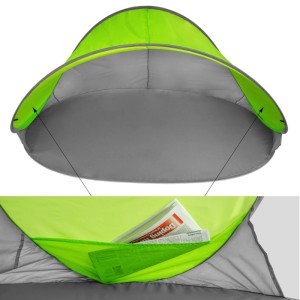 Tectake Pop Up Strandmuschel, grau-grün, mit Ablagefächern für Camping & Strand.