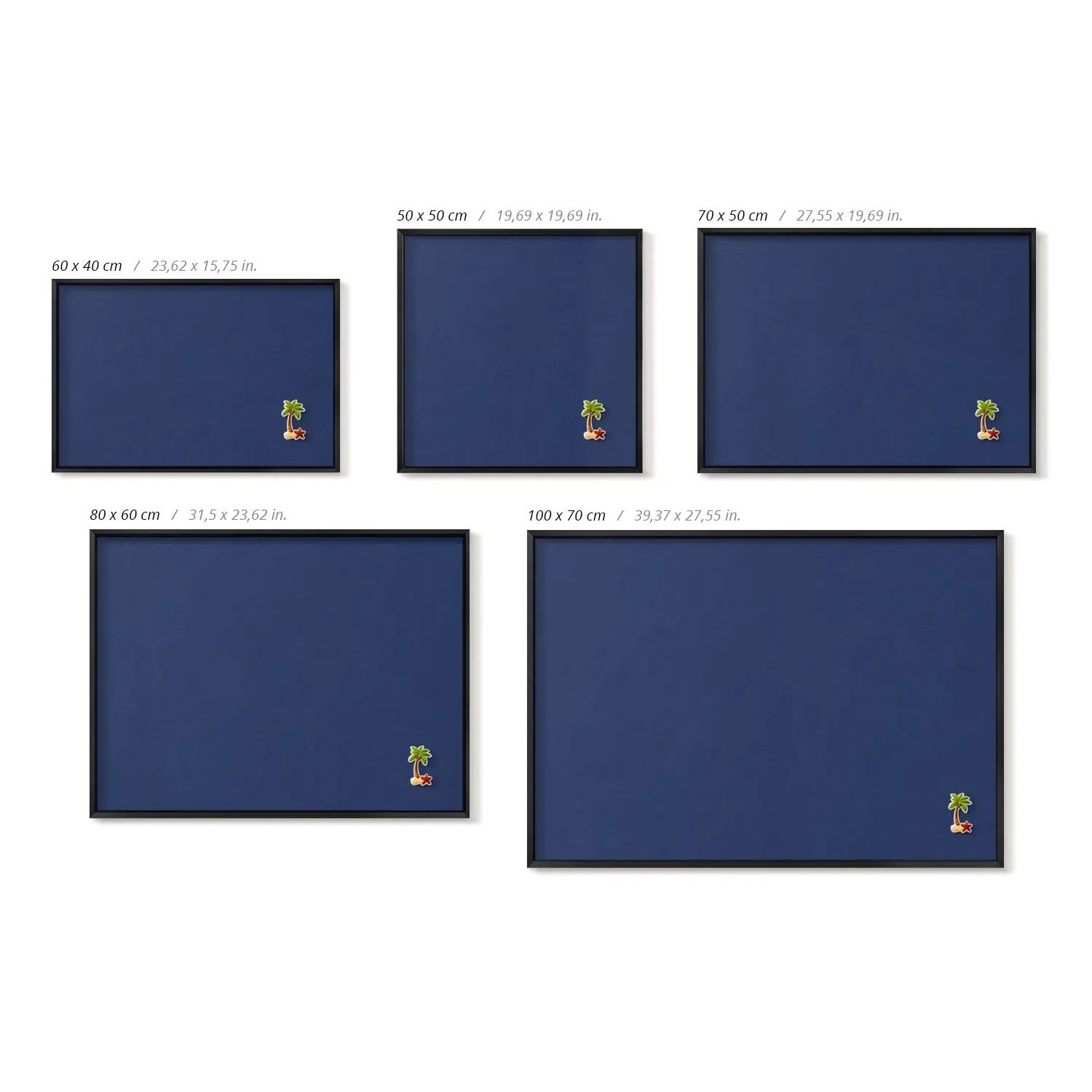 Marineblaue Magnettafel mit schwarzem Rahmen, in verschiedenen Größen. Magnetpinnwand für Notizen, Fotos.