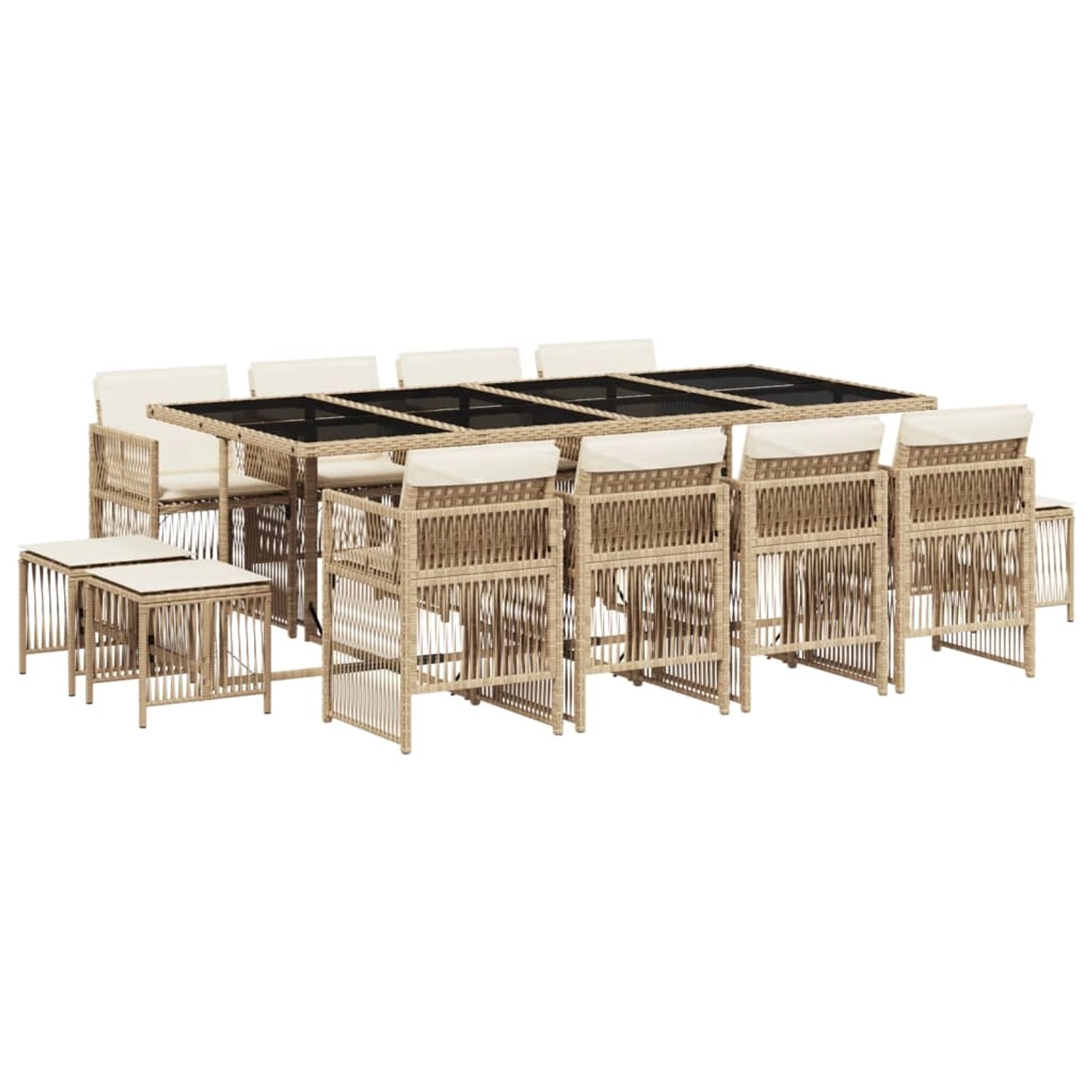 vidaXL 13-Tlg Garten-Essgruppe mit Kissen Beige Poly Rattan 3210982 günstig online kaufen
