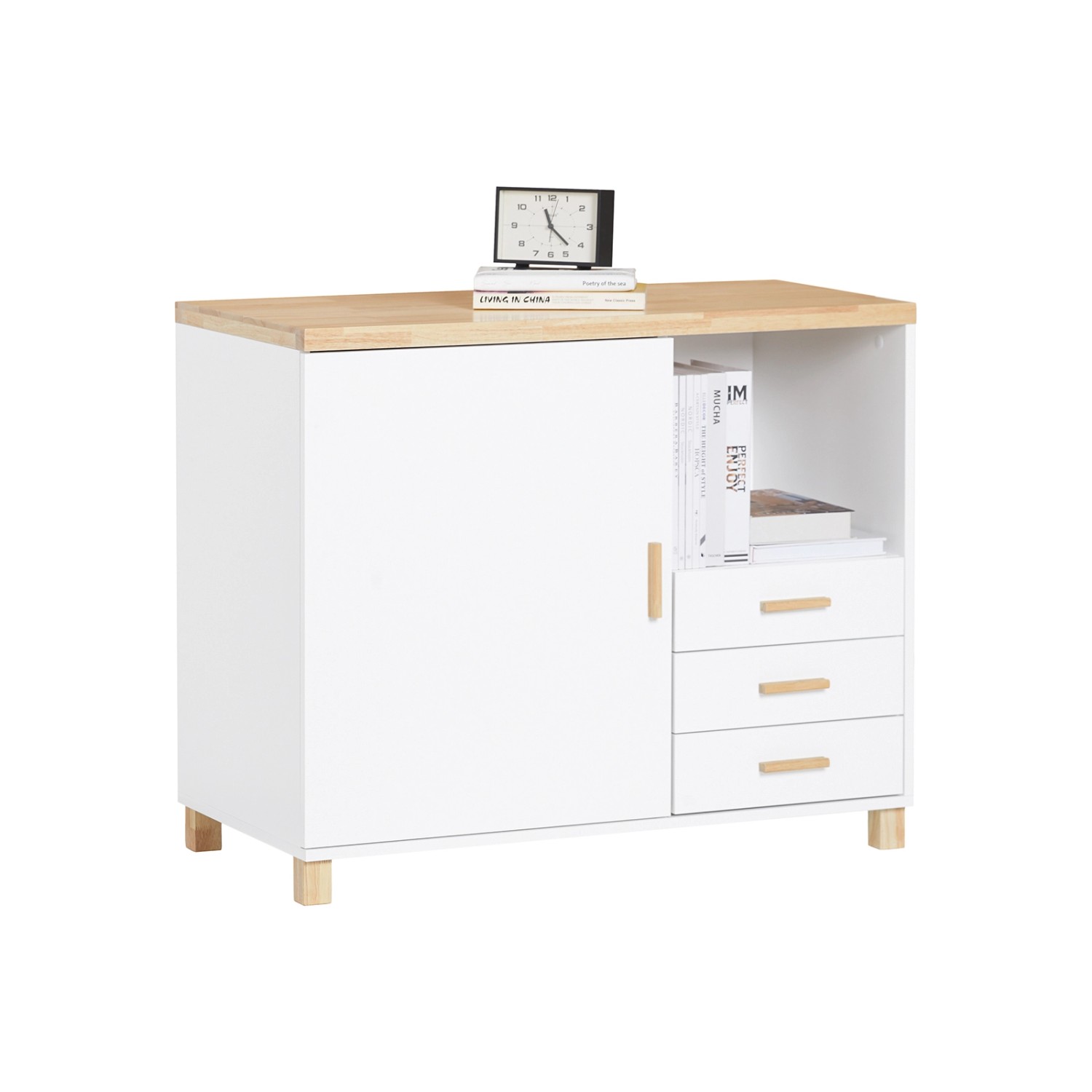 SoBuy Aktenschrank Druckertisch mit 3 Schubladen und 1 Tür Sideboard für Bü günstig online kaufen