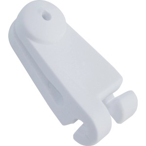 Weißer Beetex Laufhaken aus Kunststoff für Seilspann-Sonnensegel im Innenbereich.