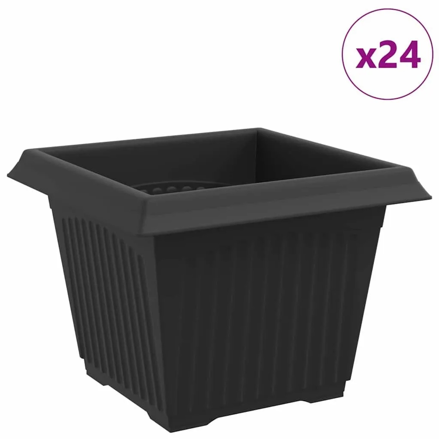 vidaXL Quadratischer Blumentopf 24 Stk Schwarz 23 x 23 x 17,5 cm 42020350