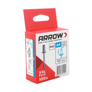 Packung Arrow Blindnieten RA Alu, 4x6 mm, 100 Stück, für Zangen und Nietarbeiten.