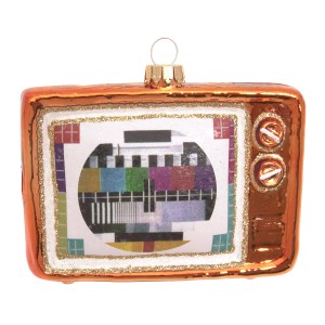 Retro-TV Weihnachtsornament von Krebs Glas Lauscha, orange, 4cm, Christbaumkugel.