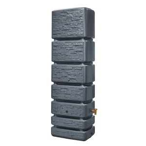 4rain Wandtank Slim Stone Decor 350 l Graphite Grey mit Auslaufhahn. Regentonne in Steinoptik.