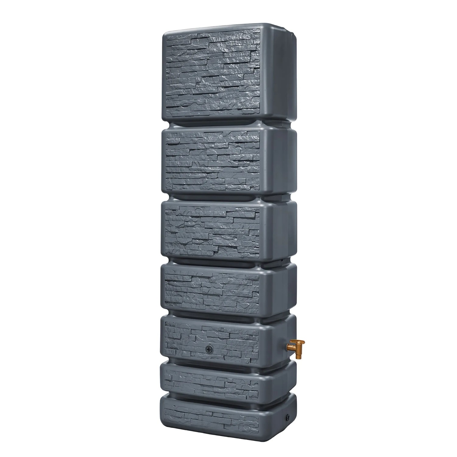 4rain Wandtank Slim Stone Decor 350 l Graphite Grey mit Auslaufhahn. Regentonne in Steinoptik.