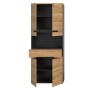 Hochschrank Canu Artisan/Grau mit Holzoptik, offenen Türen, Schublade und Fächern. Modernes Bad-Standregal für Stauraum.