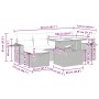 Braune 7-tlg. vidaXL Garten-Sofagarnitur aus Poly Rattan mit roten Kissen und Maßangaben.