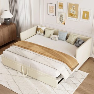 PXloue Tagesbett-Polsterbett Schlafsofa Ausziehbares  90/180x200cm Samtstoff Beige