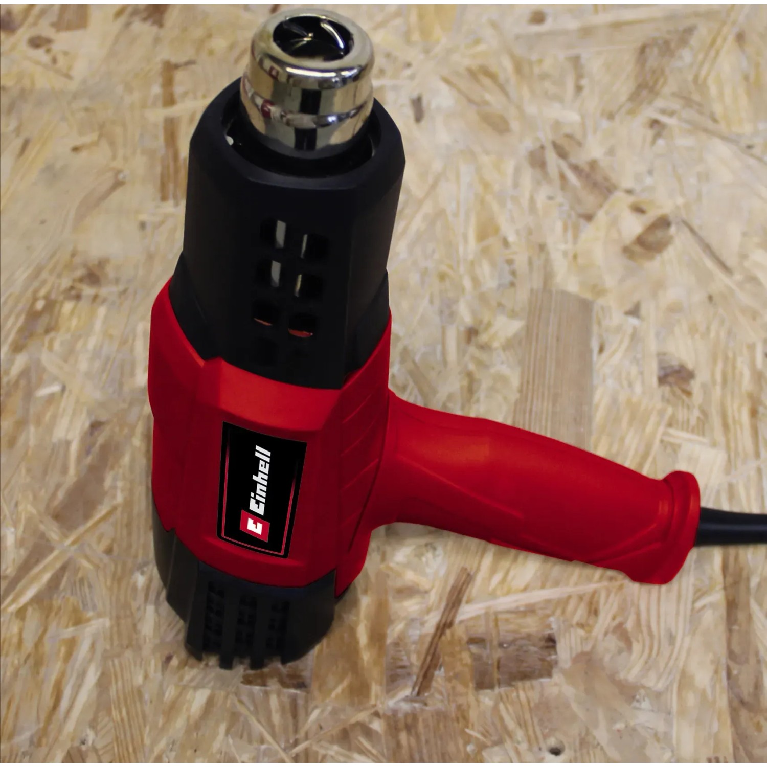 Einhell Heißluftpistole TE-HA 2000 E, rotes Gehäuse mit schwarzem Aufsatz und silberner Düse.