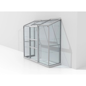 Vitavia Anlehn-Gewächshaus Ida 1300 mit ESG Glas und Aluminiumrahmen an einer Wand.