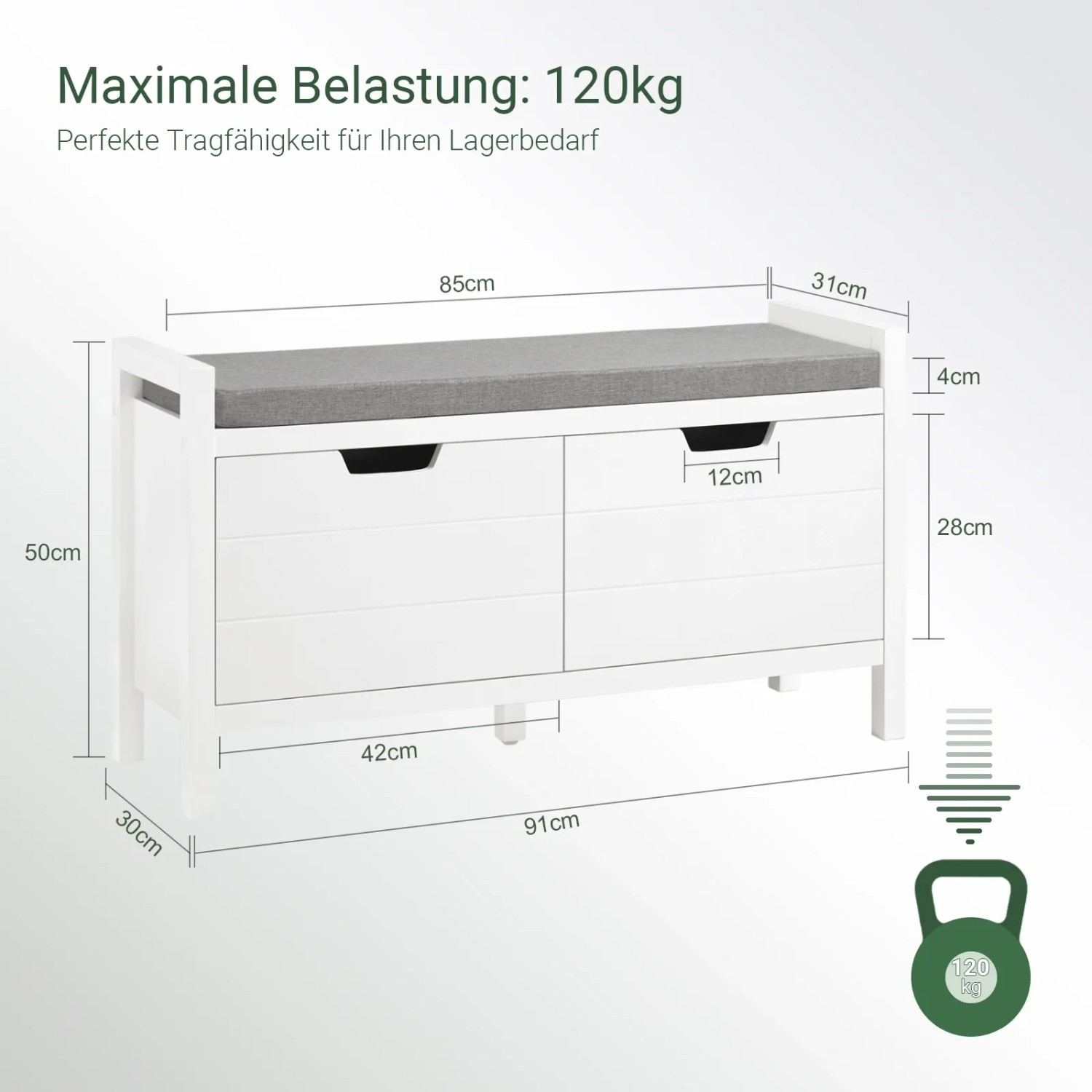 Schuhbank SoBuy FSR63-II-W, weiß-grau, mit Sitzfläche und Stauraum, Maße: 91x51x30cm.