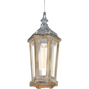 Eglo Pendelleuchte Kinghorn: Hängeleuchte aus Holz, Stahl und klarem Glas.