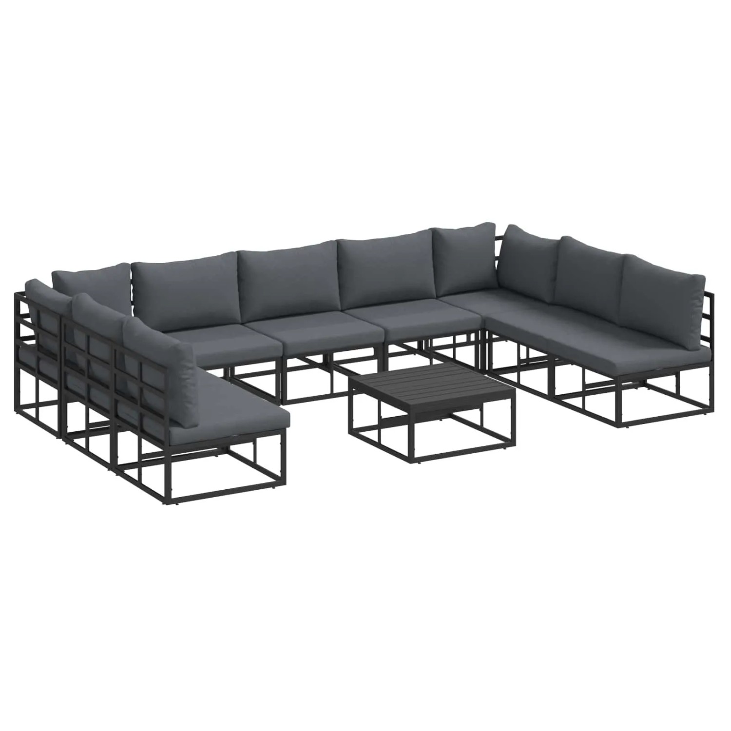 vidaXL Gartensofa-Set mit Kissen 10 Stk Schwarz Aluminium 3378901