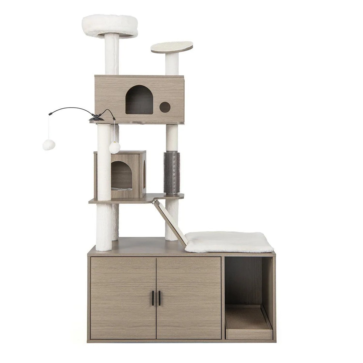 Costway Kratzbaum mit Katzenschrank Katzenmöbel Grau 95x55.5x173cm günstig online kaufen