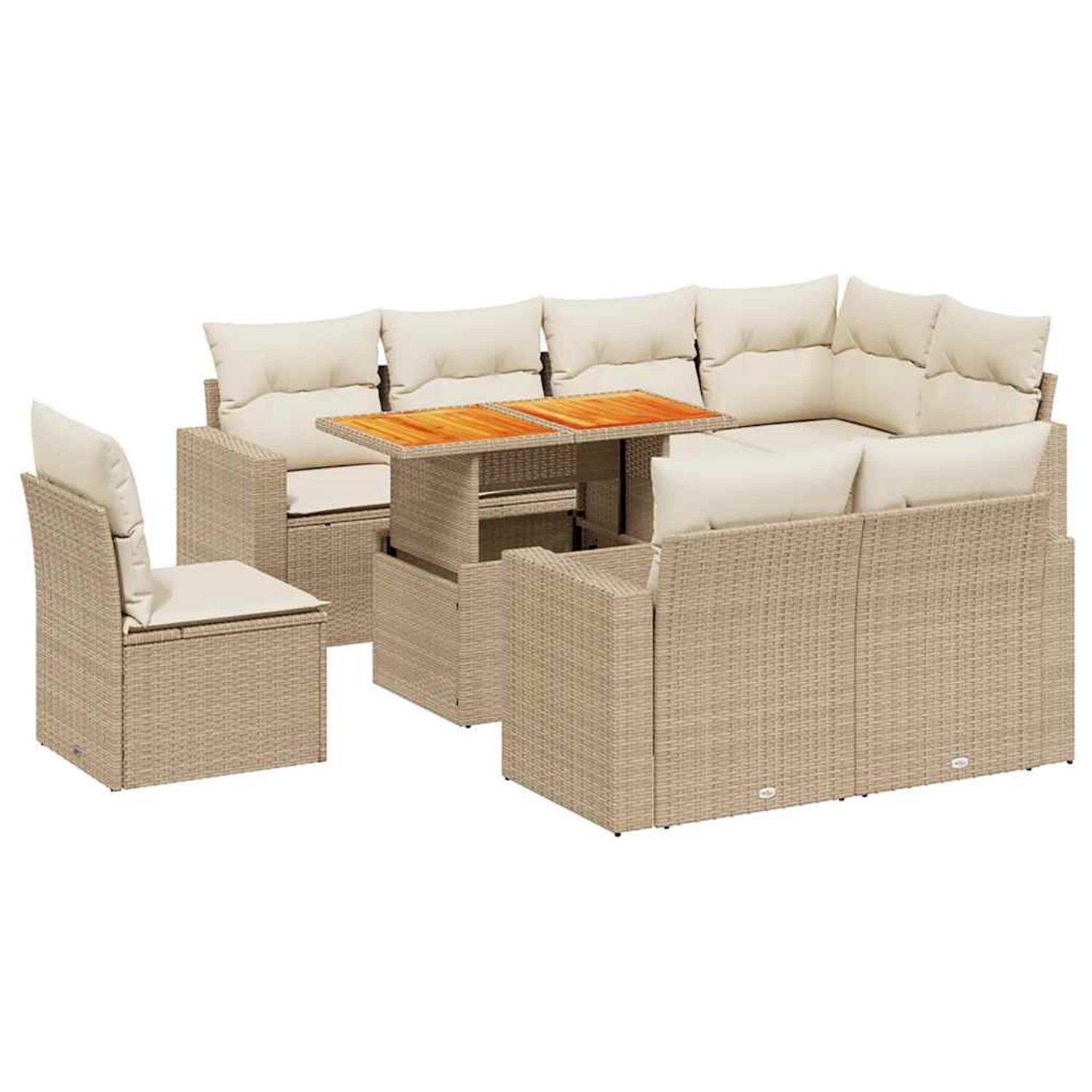 vidaXL 9-Tlg Garten-Sofagarnitur mit Kissen Beige Poly Rattan 3271408 günstig online kaufen