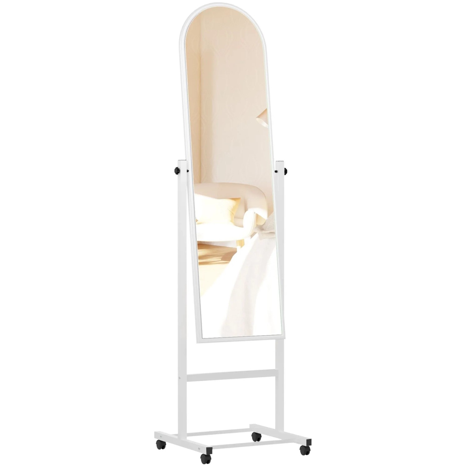 DELUKE Standspiegel VERONA Holz Weiß 39x39x151cm Mobiler Ganzkörperspiegel Freistehender Spiegel Mit Rollen