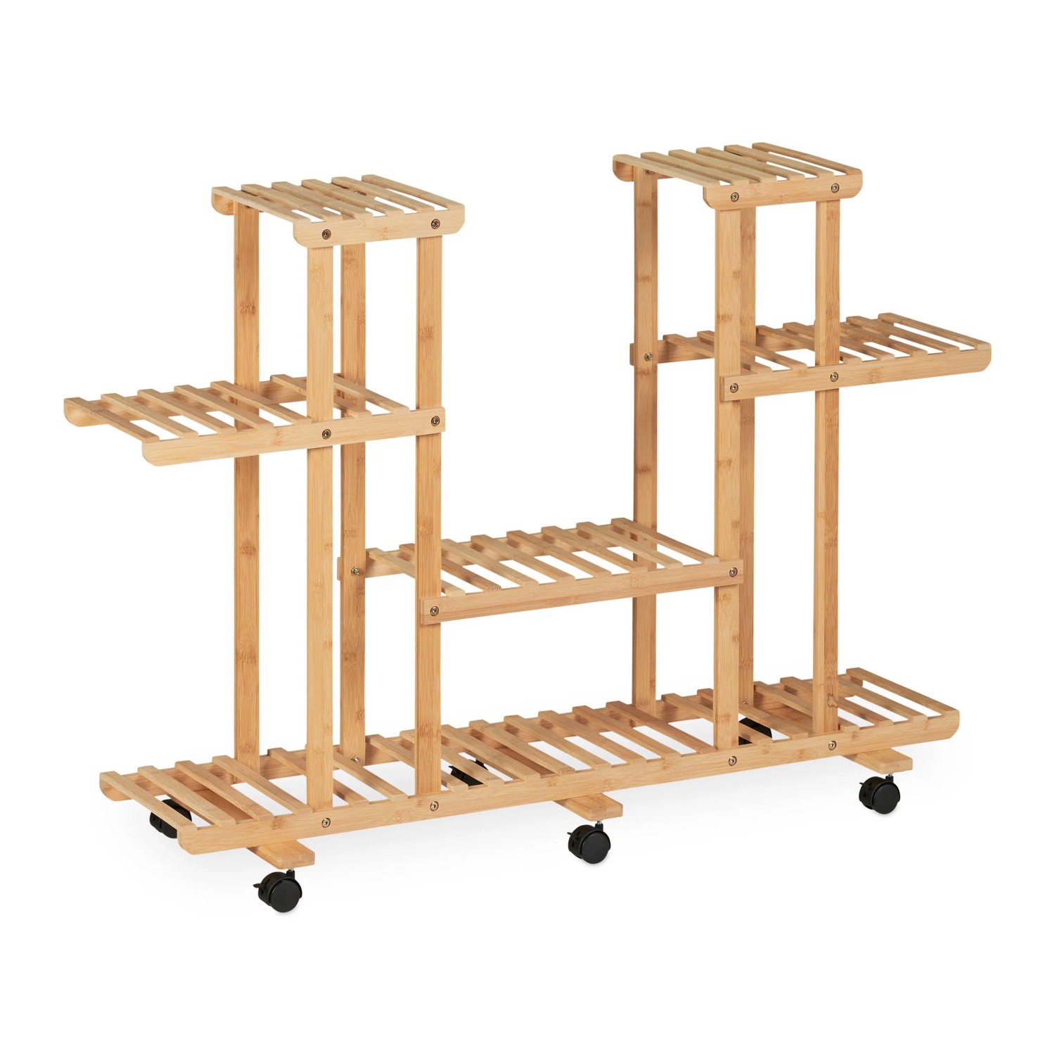 Relaxdays Pflanzenregal Bambus Natur Mit Rollen 79 cm x 95 cm x 36 cm