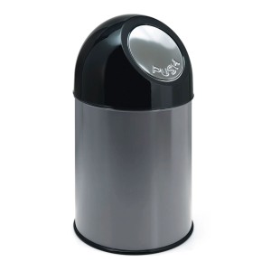 PROREGAL Mülleimer mit Pushdeckel, 30 Liter, Metallik Grau.