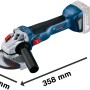 Bosch Professional GWS 18V-10 Akku-Winkelschleifer mit Akku, Seitenhandgriff und Schleifscheibe.
