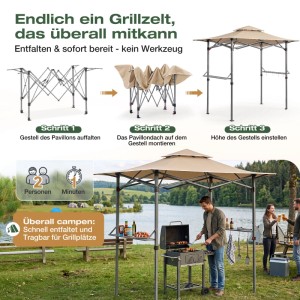 Sekey Grillpavillon 250x150 cm Grillpavillon Faltbar mit Ablage und Haken