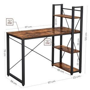 Vasagle Schreibtisch mit Regalen, braun-schwarz, 120x60cm. Computertisch im Industrie-Design.