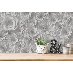 A.S. Création Vliestapete mit 3D Blumenmuster in Weiß für dekorative Wandgestaltung.